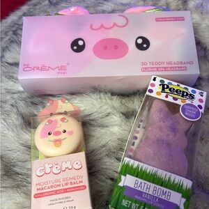 The Crème Shop Pink Macaron Lip Balm & Peeps Purple Bath Bomb Set